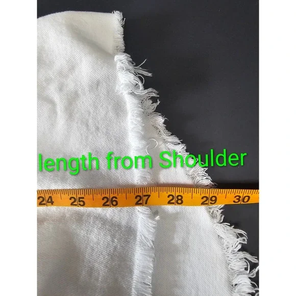 POL Distressed Fringe Hem Denim Shirt Jacket Long Sleeve Button Up White SZ L - Picture 11 of 11